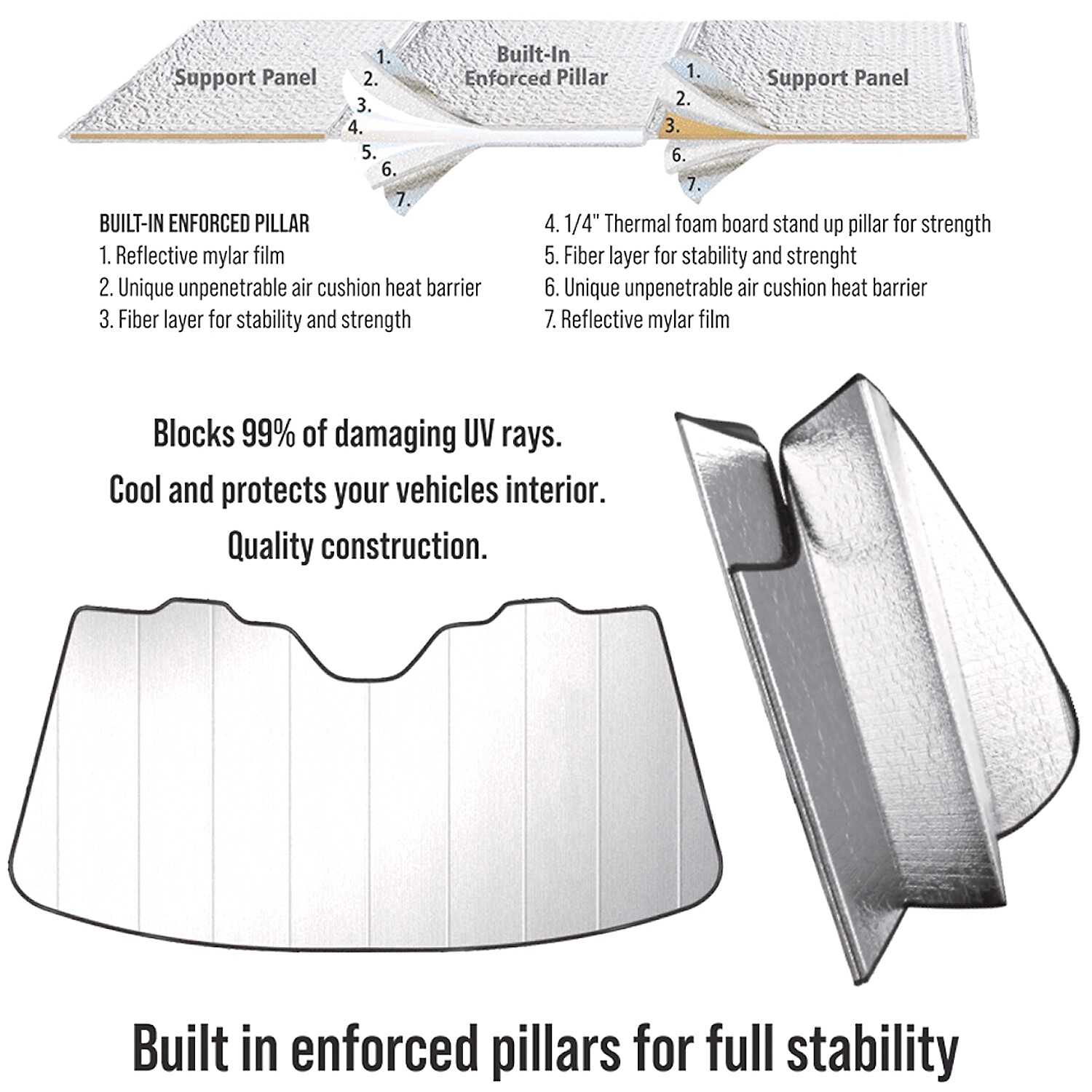 Cadillac Crest Logo Jumbo-Size Stand Up Universal Fit Auto Windshield Sun Shade