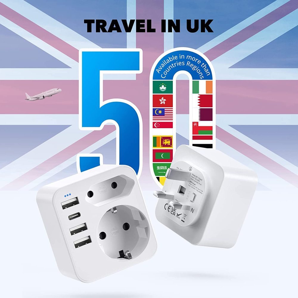 Adattatore Da Viaggio Universale Da DE A USA, UK, Inghilterra – Presa 3 Pin Con USB E Type-C