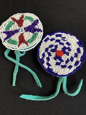 Vintage Native American Beadwork Beaded Hair Tie Decoration Set Of 2