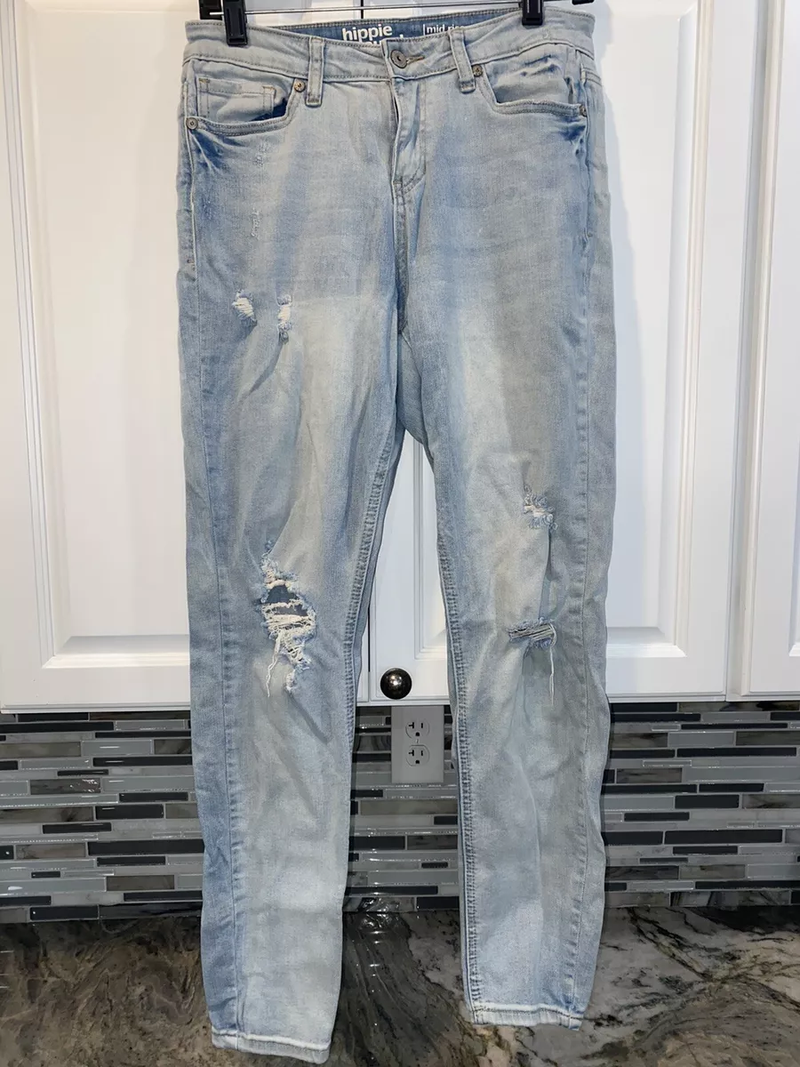 Women s Hippie Laundry Mid Rise Skinny Distressed Jeans Size 30 eBay