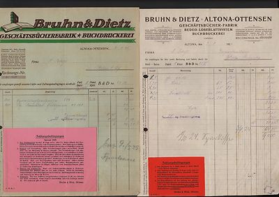 ALTONA-OTTENSEN, 2 x Rechnung 1924/25, Bruhn & Dietz Geschäftsbücher-Fabrik Buch