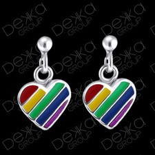 925 Sterling Silver Love Heart Stud Earrings Rainbow Girls Women Drop Dangle