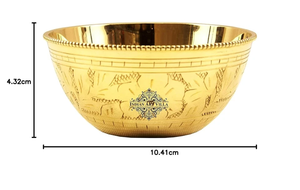 Cuenco de latón de diseño curvo Katori, para servir platos indios 250 ml, paquete de 4 piezas Foto 4 de 4