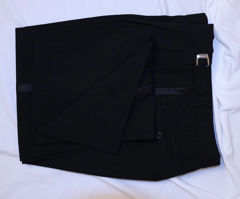 AFTER SIX Black Solid Striped Wool Men Tuxedo Suit Size 40 L 32"W x 30"L - Image 2 of 4