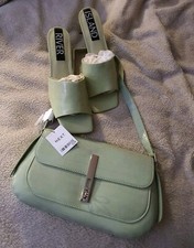 River Island heeled Sage Green Mules Shoe 7 / 41 And Matching NEXT Bag set. New 