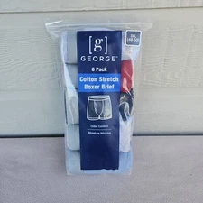 George Cotton Stretch Boxer Brief 6 Pack SZ 3XL 48-50 Odor Control Grey Blue