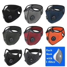 Sport Mask Cycling Face Mask Activated Carbon Filter Breathing Valves w/filter