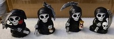 GRIM REAPER SKULL DAY OF DEAD SCYTHE HALLOWEEN FANTASY FIGURINE STATUE SET OF 4