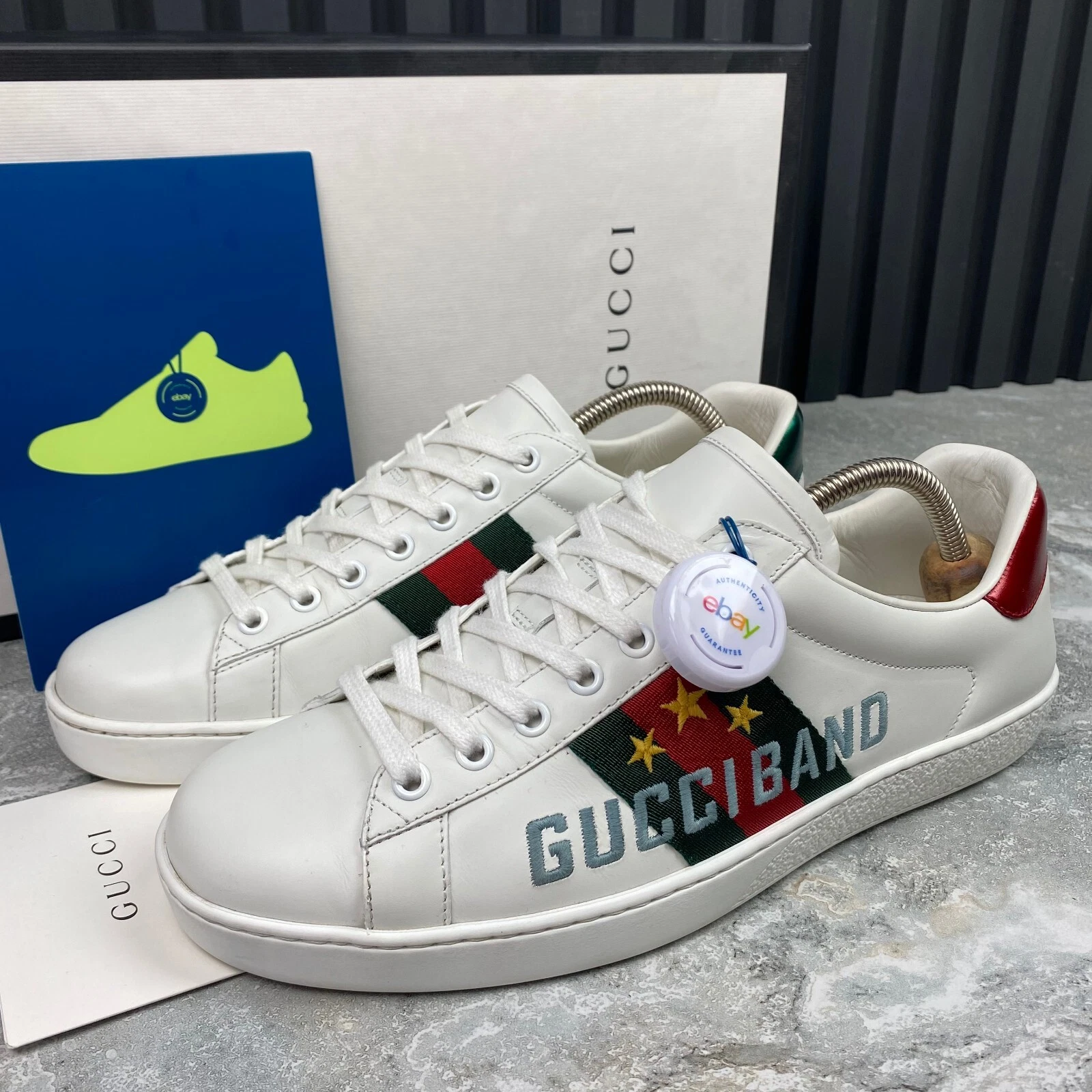 GUCCI Ace Web Gucci Band Stars Sneaker White Leather 7.5 G or 8 US or