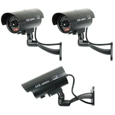 3 Pack IR Bullet Fake Dummy Surveillance Security Camera with Record Light-Black