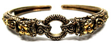 BARBARA BIXBY Sterling Silver 925 18K Gold Flower Hinged Cuff Bracelet 6.25"