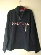 Nautica logo Men's Solid 1/4 Zip Fleece Sweatshirt navy, red, white, large