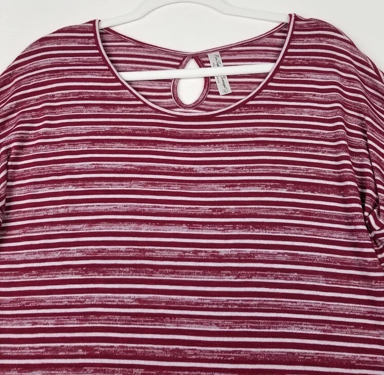 PerSeption Concept Top Women's L Large Red White Striped ¾ Sleeve Stretch Knit - Image 2 of 4