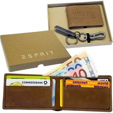 ESPRIT Geschenk Set Kartenetui Schlüsselanhänger Leder Geldbörse ohne Münzfach