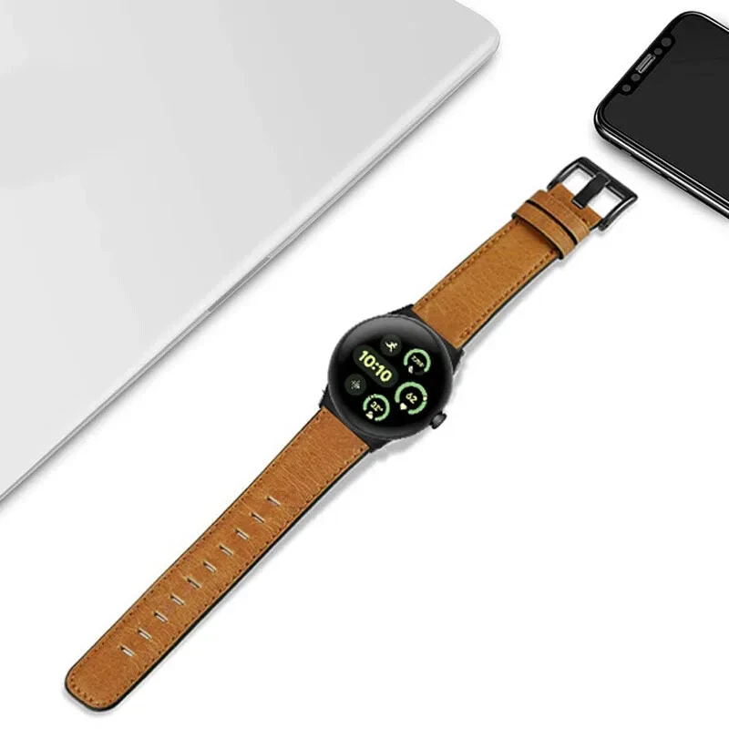Retro Cowhide Leather Bands Watch Strap for Google Pixel Watch 3 45mm Wristband - Image 4 of 4