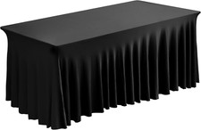 Table Skirt for 6ft Rectangle Tables - Black Spandex Tulle Table Cover