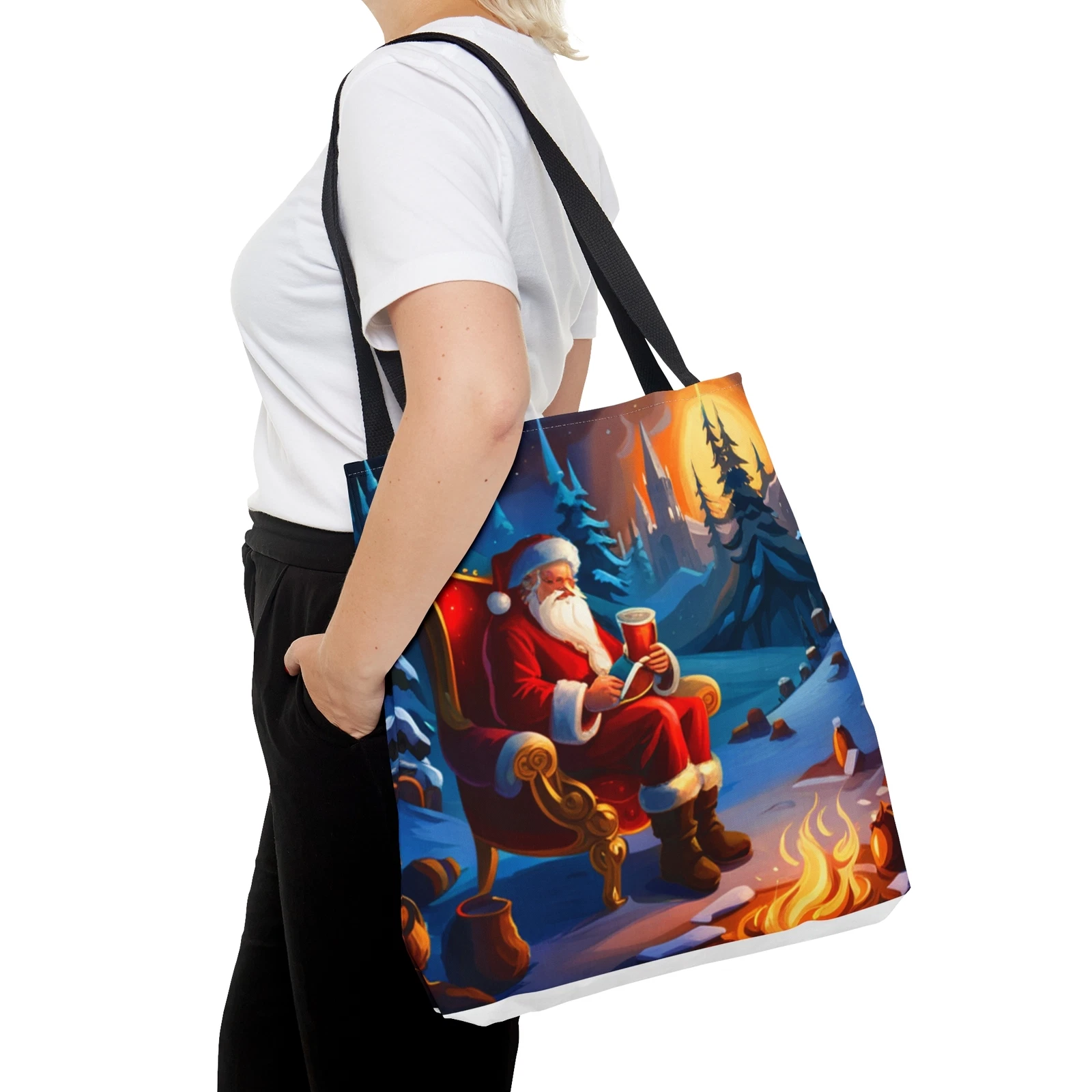 Christmas Santa by the Fire Tote Bag