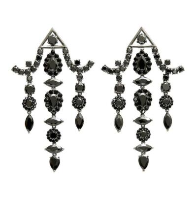 New Fallon Pagoda Black Crystal Chandelier Statement Drop Pierced Earrings $395