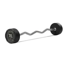 Titan Fitness 70 LB Rubber EZ Curl Fixed Barbell, Pre-Loaded Weight Bar