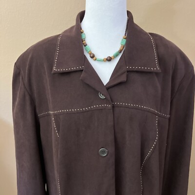 First Option Too! Brown Button Up Jacket Long Sleeves Size 3X Officewear