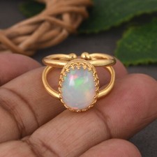Attractive Double Band Adjustable Ring Gold Plated With Ethiopian Opal For Gift