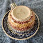 Vintage Polish Pottery Cup And Saucer Blue Circle Pattern Hand Painted — photo 4