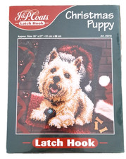 New J P Coats CHRISTMAS PUPPY Latch Hook Rug Kit 25518 Sealed White Terrier Dog