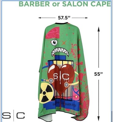Adult Barber Cape Green Monster Design Multicolor Hair Cutting Cape Used