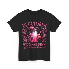 In October We Wear Pink Breast Cancer Awareness Halloween T-Shirt
