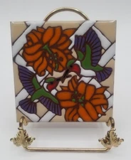 Earthtones Hummingbird Flowers Southwest Art Tile Made in Arizona 1999 4"