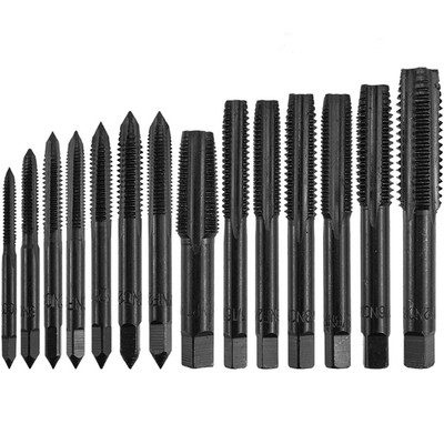 14Pcs Nitriding Coated Straight Flute Tap Set American Thread Taps, Machine Scre