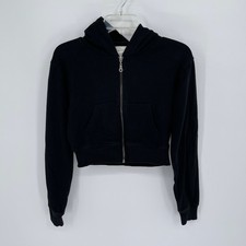 Aeropostale Women's Black Cropped Full Zip Fleece Hoodie Sweatshirt Size M