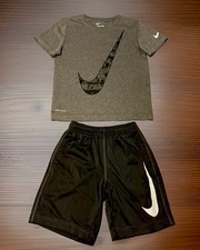 Nike Boys 2-Piece Shorts Set Dri-FIT Outfit Gray Shirt Shorts Kids Size 7