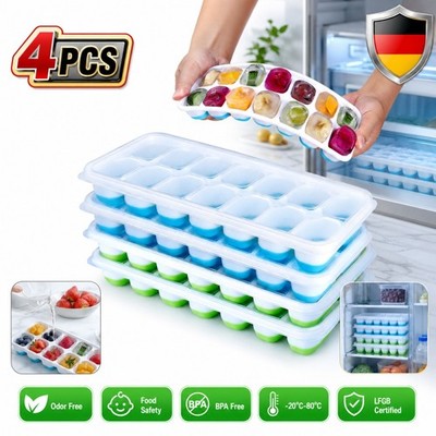 4x Eiswürfelform Silikon mit Deckel Eiswürfelbehälter Ice Tray Eis Cube Maker