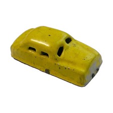 Vintage 1940s-50s Japan Yellow Pressed Tin Penny Toy Car - Push Toy - No Litho