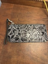 Patricia Nash Black Embossed Floral Wristlet Wallet with Zipper and Wrist Strap