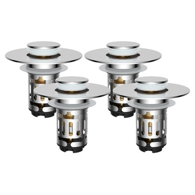 Sink Drain Strainer 4 Pack 3 in 1 Universal Pop Up Stopper Chrome Hibbent Steel