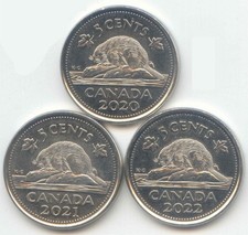 Canada 2020 2021 2022 Canadian Nickel 5c Five Cent 5 Cents Beaver Exact 3 Coins