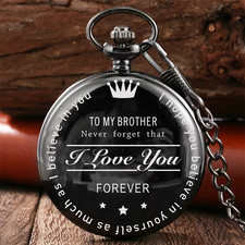 "To My for brother" Retro Black Quartz Pocket Watch With Chain Men Holiday Gift