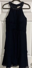 Eliza J Navy Beaded High Neck Open Back Cocktail Dress Size 12