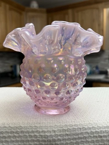 Fenton Pink Carnival Opalescent Hobnail Vase
