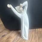White Glossy Ceramic Woman Figurine Long Dress Arms Raised MPN H-5 — photo 3