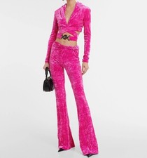 Versace Runway Glossy Pink Crushed Velvet Jersey Flared Pant NWT Size 50 1,375