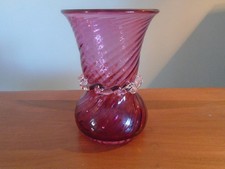 Pilgrim 5.5” Cranberry Glass Vase With Applied clear collar with mark