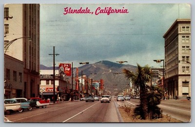 Vintage Glendale California Brand Avenue Street Scene Postcard 1961