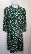 M&S green floral long sleeve belted midi dress 20 hippie gypsy boho cottage