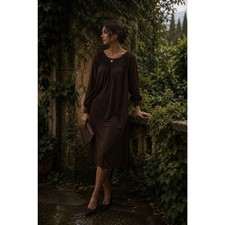 Prada Smocked Dress / Italy | Minimalist Luxe Midi | Chocolate Brown Designer M
