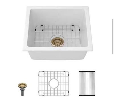 Granite Composite 18 in. x 16 in. x 9 in. White Single Bowl Undermount Bar Sink