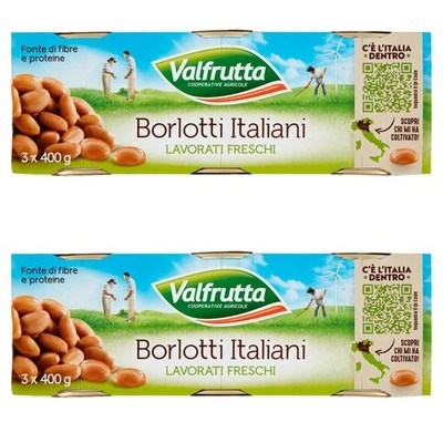 2x Valfrutta Fagioli Borlotti Italiani Lavorati Freschi Borlotti-Bohnen 3 x 400g
