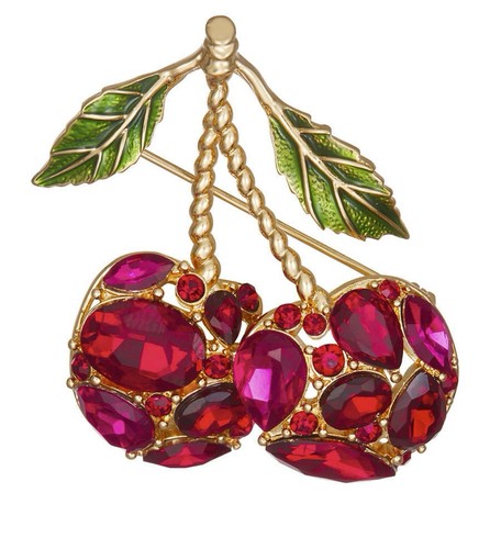 Napier cherries 2” brooch red rhinestone lapel pin fashion jewelry new - Picture 2 of 7